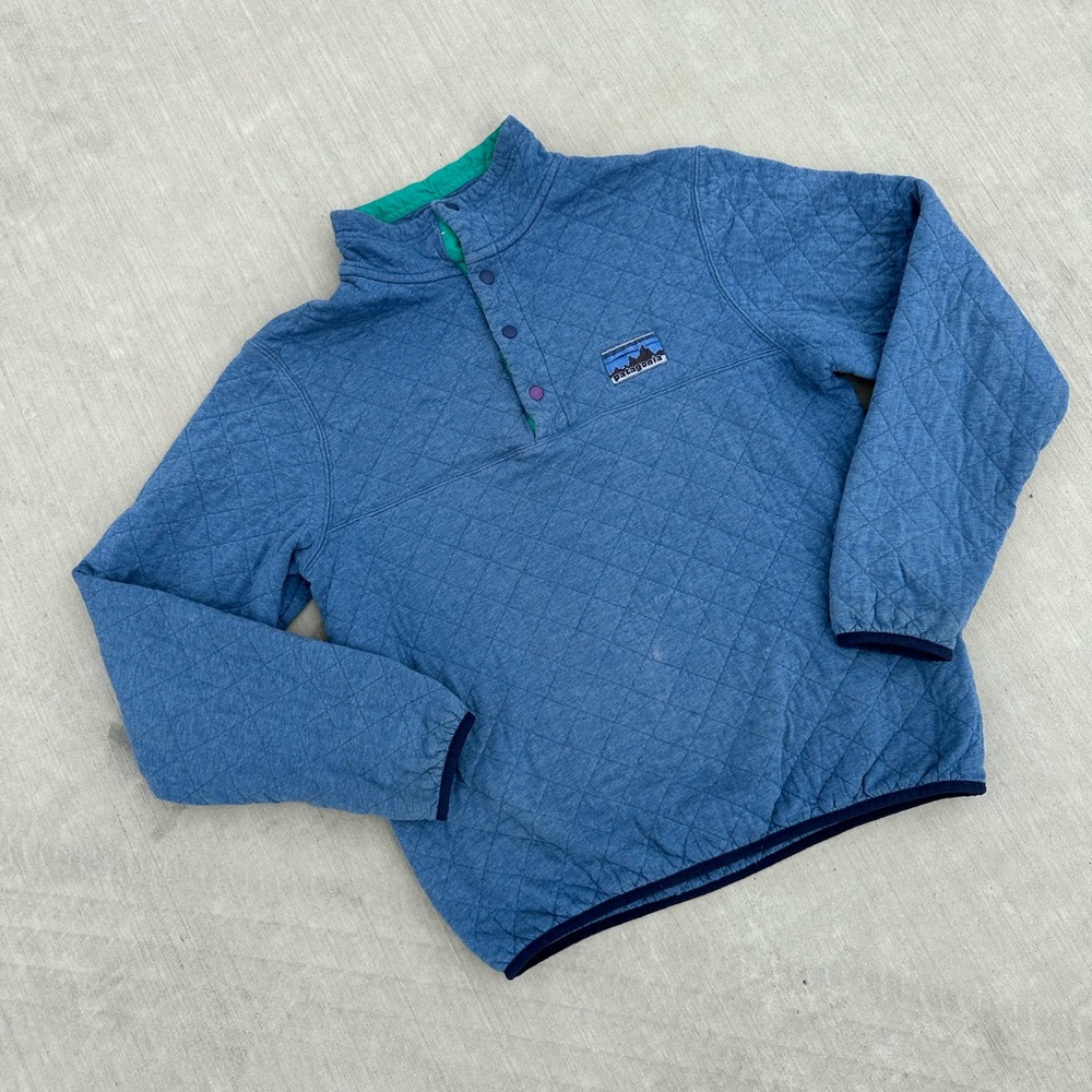 Patagonia Mens Blue Organic Cotton Quilt Snap-T Pullover size small